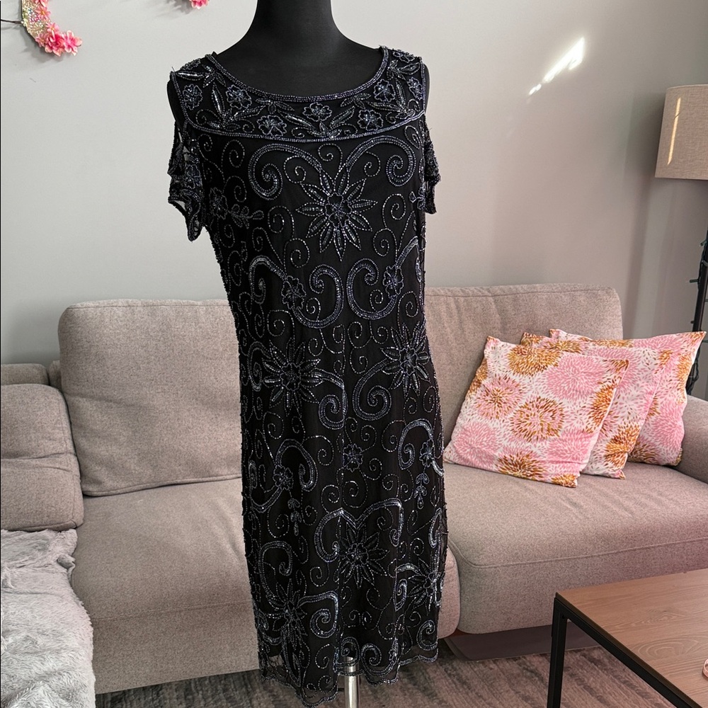 Chic Black Embroidered Midi Dress